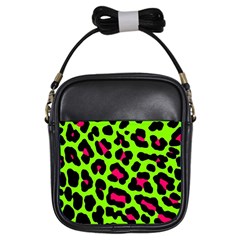 Neon Green Leopard Print Girls Sling Bags