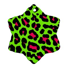 Neon Green Leopard Print Snowflake Ornament (two Sides) by allthingseveryone