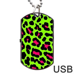 Neon Green Leopard Print Dog Tag USB Flash (Two Sides)