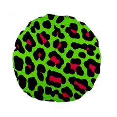 Neon Green Leopard Print Standard 15  Premium Round Cushions