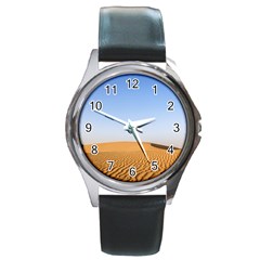 Desert Dunes With Blue Sky Round Metal Watch by Ucco