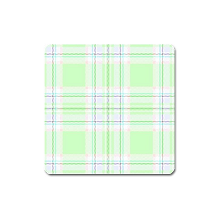 Green Pastel Plaid Square Magnet