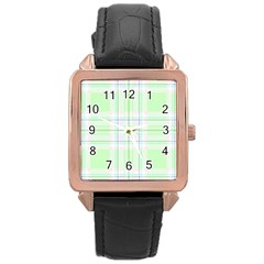 Green Pastel Plaid Rose Gold Leather Watch  by allthingseveryone