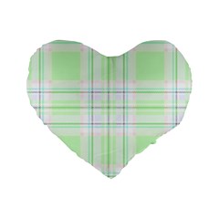 Green Pastel Plaid Standard 16  Premium Flano Heart Shape Cushions by allthingseveryone