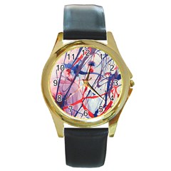 Messy Love Round Gold Metal Watch by LaurenTrachyArt