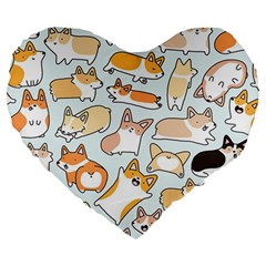 Corgilicious Corgi Doodle Art Large 19  Premium Heart Shape Cushions by Celenk