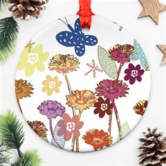 Flowers Butterflies Dragonflies Ornament (round) by Celenk