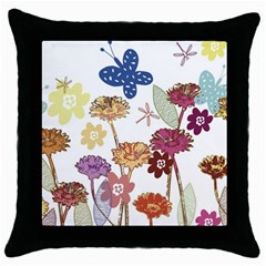 Flowers Butterflies Dragonflies Throw Pillow Case (black) by Celenk