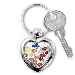 Flowers Butterflies Dragonflies Key Chains (heart)  by Celenk