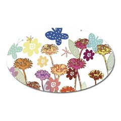 Flowers Butterflies Dragonflies Oval Magnet by Celenk