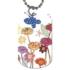 Flowers Butterflies Dragonflies Dog Tag (one Side) by Celenk