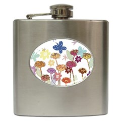 Flowers Butterflies Dragonflies Hip Flask (6 Oz) by Celenk