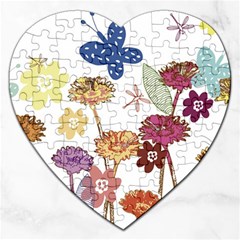 Flowers Butterflies Dragonflies Jigsaw Puzzle (heart) by Celenk