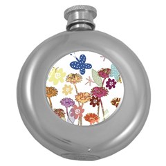 Flowers Butterflies Dragonflies Round Hip Flask (5 Oz) by Celenk