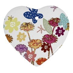 Flowers Butterflies Dragonflies Heart Ornament (two Sides) by Celenk