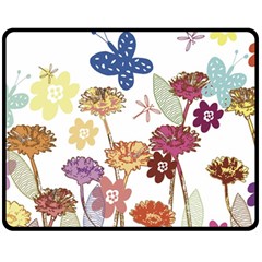 Flowers Butterflies Dragonflies Fleece Blanket (medium)  by Celenk