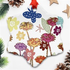 Flowers Butterflies Dragonflies Ornament (snowflake) by Celenk