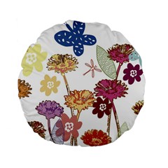 Flowers Butterflies Dragonflies Standard 15  Premium Round Cushions by Celenk