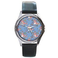 Dog Corgi Pattern Round Metal Watch by Celenk