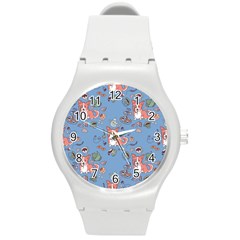 Dog Corgi Pattern Round Plastic Sport Watch (m) by Celenk