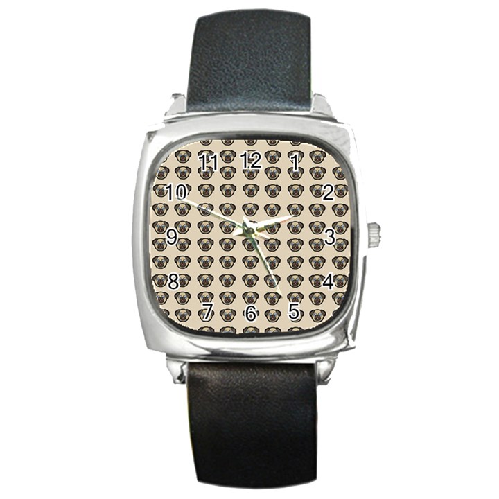 Puppy Dog Pug Pup Graphic Square Metal Watch