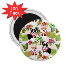 Hula Corgis Fabric 2 25  Magnets (100 Pack)  by Celenk