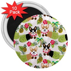 Hula Corgis Fabric 3  Magnets (10 Pack)  by Celenk