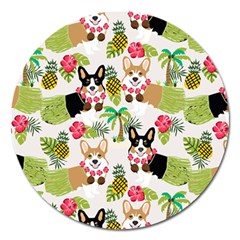 Hula Corgis Fabric Magnet 5  (round) by Celenk