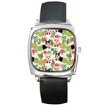 Hula Corgis Fabric Square Metal Watch Front