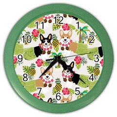 Hula Corgis Fabric Color Wall Clocks by Celenk