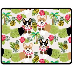 Hula Corgis Fabric Fleece Blanket (medium)  by Celenk