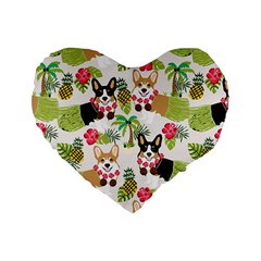 Hula Corgis Fabric Standard 16  Premium Flano Heart Shape Cushions by Celenk