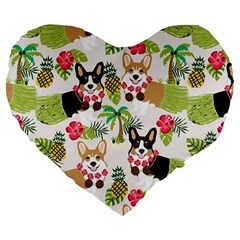 Hula Corgis Fabric Large 19  Premium Flano Heart Shape Cushions by Celenk