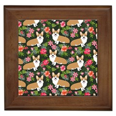 Welsh Corgi Hawaiian Pattern Florals Tropical Summer Dog Framed Tiles by Celenk