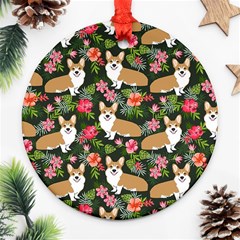 Welsh Corgi Hawaiian Pattern Florals Tropical Summer Dog Ornament (round) by Celenk