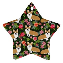 Welsh Corgi Hawaiian Pattern Florals Tropical Summer Dog Ornament (star) by Celenk