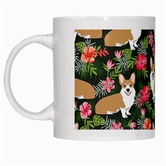 Welsh Corgi Hawaiian Pattern Florals Tropical Summer Dog White Mugs by Celenk