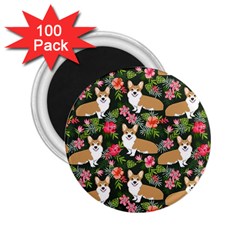 Welsh Corgi Hawaiian Pattern Florals Tropical Summer Dog 2 25  Magnets (100 Pack)  by Celenk