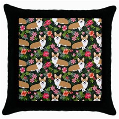 Welsh Corgi Hawaiian Pattern Florals Tropical Summer Dog Throw Pillow Case (black) by Celenk