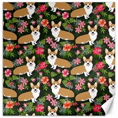 Welsh Corgi Hawaiian Pattern Florals Tropical Summer Dog Canvas 12  X 12   by Celenk