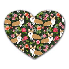 Welsh Corgi Hawaiian Pattern Florals Tropical Summer Dog Heart Mousepads by Celenk