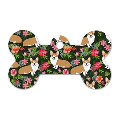 Welsh Corgi Hawaiian Pattern Florals Tropical Summer Dog Dog Tag Bone (two Sides) by Celenk