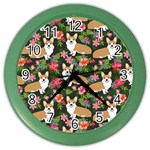 Welsh Corgi Hawaiian Pattern Florals Tropical Summer Dog Color Wall Clocks Front