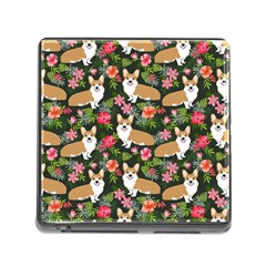 Welsh Corgi Hawaiian Pattern Florals Tropical Summer Dog Memory Card Reader (square) by Celenk