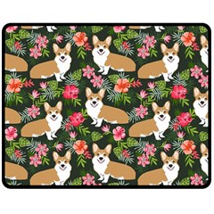 Welsh Corgi Hawaiian Pattern Florals Tropical Summer Dog Fleece Blanket (medium)  by Celenk