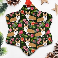 Welsh Corgi Hawaiian Pattern Florals Tropical Summer Dog Snowflake Ornament (two Sides) by Celenk