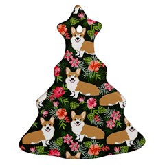 Welsh Corgi Hawaiian Pattern Florals Tropical Summer Dog Christmas Tree Ornament (two Sides) by Celenk