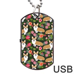 Welsh Corgi Hawaiian Pattern Florals Tropical Summer Dog Dog Tag Usb Flash (one Side) by Celenk