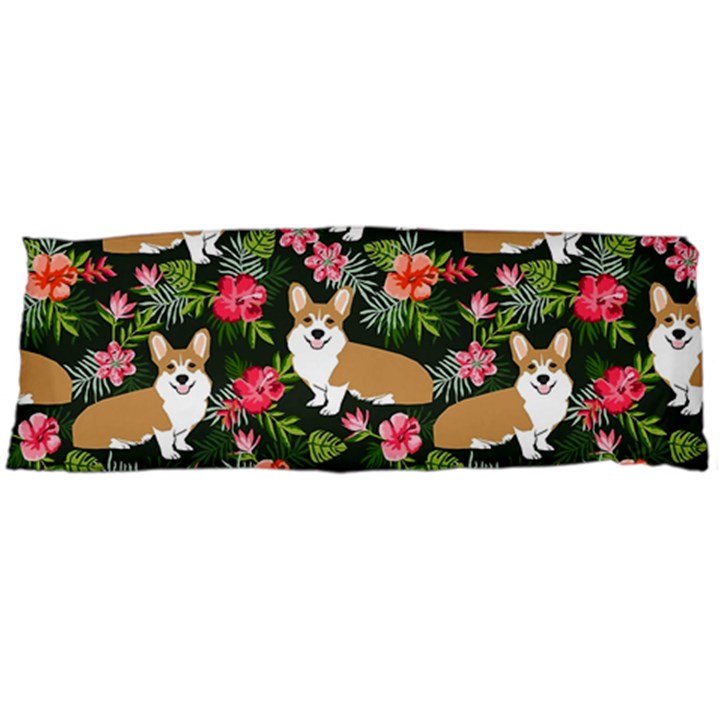 Welsh Corgi Hawaiian Pattern Florals Tropical Summer Dog Body Pillow Case (Dakimakura)