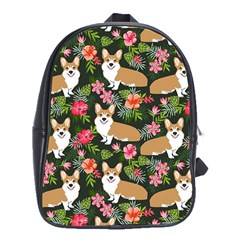 Welsh Corgi Hawaiian Pattern Florals Tropical Summer Dog School Bag (xl) by Celenk